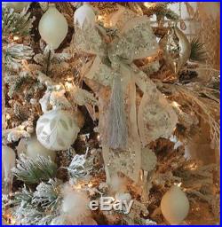 (12) Frontgate Handmade Silver Crystal Beaded Tassel Ornaments