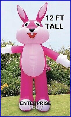 12' Ft Pink Easter Bunny Airblown Inflatable Led Lighted Yard Decor