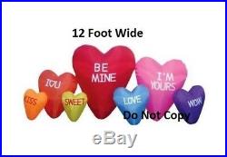 12 Ft Valentines day Hearts Cluster AIR Blown inflatable Romantic Lighted yard