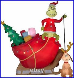 12′ Gemmy Airblown Inflatable Colossal Grinch In Sleigh with Max Yard Decoration