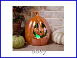 12 Illuminated Ceramic Jack-O- Lantern by Valerie Color Orange