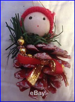 12 NEW PINECONE PEOPLE CHRISTMAS TREE ORNAMENTS Red/White