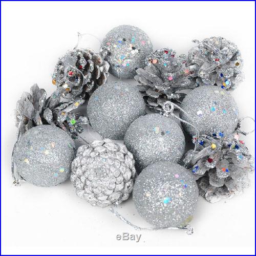12 PCS 4CM Round Christmas Balls & Pine cones Baubles XMAS Tree Ornament Decor