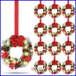 12 Pcs Mini Christmas Cabinet Wreath with Lights, Red 12 Pcs Mini Christmas Cabinet Wreath with Lights, Red