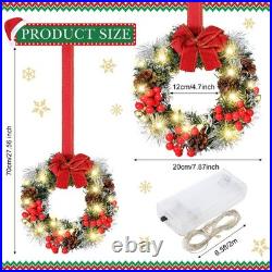 12 Pcs Mini Christmas Cabinet Wreath with Lights, Red