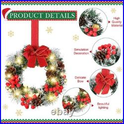 12 Pcs Mini Christmas Cabinet Wreath with Lights, Red 12 Pcs Mini Christmas Cabinet Wreath with Lights, Red