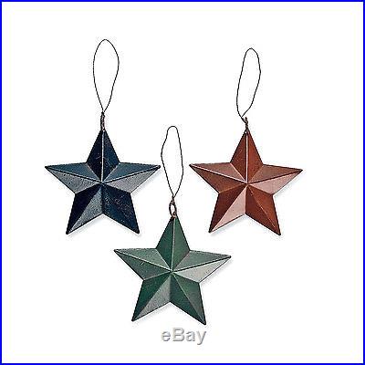 12 Primitive Country BARN STAR Rustic Tin Ornaments Christmas Tree Dozen X-Mas