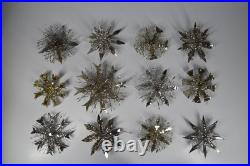 12 Vintage Aluminum Snowflake Christmas Tree Ornaments OOAK Handmade MCM Metal