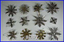 12 Vintage Aluminum Snowflake Christmas Tree Ornaments OOAK Handmade MCM Metal