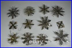 12 Vintage Aluminum Snowflake Christmas Tree Ornaments OOAK Handmade MCM Metal