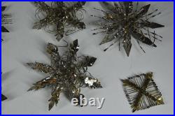 12 Vintage Aluminum Snowflake Christmas Tree Ornaments OOAK Handmade MCM Metal