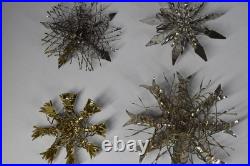 12 Vintage Aluminum Snowflake Christmas Tree Ornaments OOAK Handmade MCM Metal