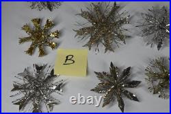 12 Vintage Aluminum Snowflake Christmas Tree Ornaments OOAK Handmade MCM Metal