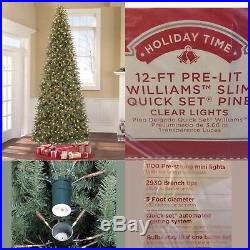 12 ft Pre-Lit Williams Slim Quick Set Pine Artificial Christmas Tree