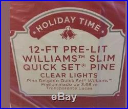 12 ft Pre-Lit Williams Slim Quick Set Pine Artificial Christmas Tree