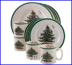 12 pcs Serving for 4 Dinner Plates Holiday Christmas Tree Gift Porcelain Xmas