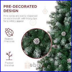 12ft Holiday Christmas Pine Tree, Flocked, with Pine Cones and Holly Berries