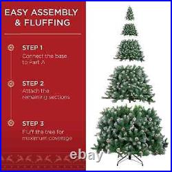 12ft Holiday Christmas Pine Tree, Flocked, with Pine Cones and Holly Berries