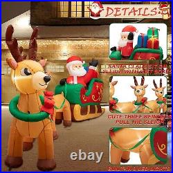 12ft Lighted Christmas Inflatables Santa Claus on Sleigh with 3 Reindeer & Gift
