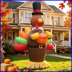 14FT Thanksgiving Inflatable Pilgrim Turkey with LED Lights & Dual Blowers