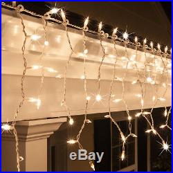 150 Clear Twinkle Mini Icicle Light Set, White Wire