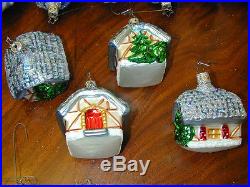 15 VINTAGE Christmas Ornaments Mercury Glass Snowmen Houses Pinecones Sheep NICE