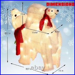 16 Christmas Mama & Baby Polar Bear with tinsel Santa scarf lighted yard decor