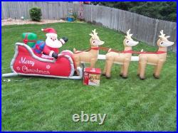 16' FT Airblown Inflatable LED LIGHTED Santa Sleigh Scene and Reindeer