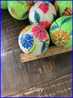 16 Hand-Painted Decorative Balls Signed De Seta Mexican Folk Art Paper Mache 16 Hand-Painted Decorative Balls Signed De Seta Mexican Folk Art Paper Mache