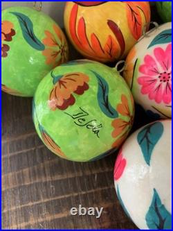 16 Hand-Painted Decorative Balls Signed De Seta Mexican Folk Art Paper Mache 16 Hand-Painted Decorative Balls Signed De Seta Mexican Folk Art Paper Mache