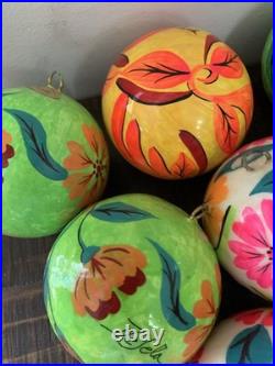 16 Hand-Painted Decorative Balls Signed De Seta Mexican Folk Art Paper Mache 16 Hand-Painted Decorative Balls Signed De Seta Mexican Folk Art Paper Mache