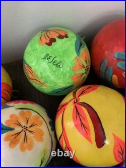 16 Hand-Painted Decorative Balls Signed De Seta Mexican Folk Art Paper Mache 16 Hand-Painted Decorative Balls Signed De Seta Mexican Folk Art Paper Mache