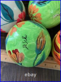 16 Hand-Painted Decorative Balls Signed De Seta Mexican Folk Art Paper Mache 16 Hand-Painted Decorative Balls Signed De Seta Mexican Folk Art Paper Mache