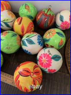 16 Hand-Painted Decorative Balls Signed De Seta Mexican Folk Art Paper Mache 16 Hand-Painted Decorative Balls Signed De Seta Mexican Folk Art Paper Mache