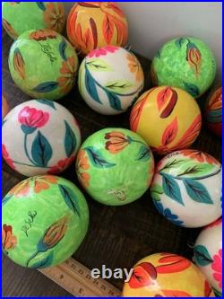 16 Hand-Painted Decorative Balls Signed De Seta Mexican Folk Art Paper Mache 16 Hand-Painted Decorative Balls Signed De Seta Mexican Folk Art Paper Mache