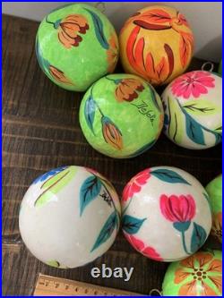 16 Hand-Painted Decorative Balls Signed De Seta Mexican Folk Art Paper Mache 16 Hand-Painted Decorative Balls Signed De Seta Mexican Folk Art Paper Mache