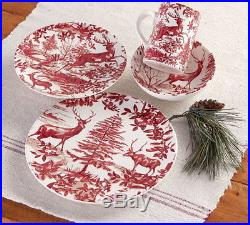 16 Piece Pottery Barn ALPINE TOILE Christmas Dinnerware Set Plates, Mugs, Bowls