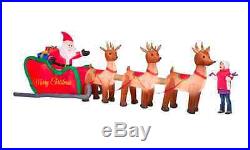 16' Wide GIANT Inflatable Santa Sleigh & Reindeer Christmas Airblown Yard Decor