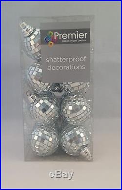 16 X 40mm Quality Premier Silver Mirror balls Christmas Baubles Tree Decorations