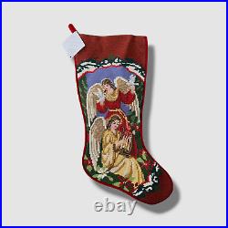 $176 Sferra Red Two Angel Needlepoint Wool Velvet Christmas Stocking 19