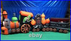 17 1/2′ Gemmy Airblown Inflatable Halloween Train with Ghost & Vampire In Coffin