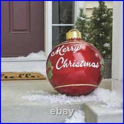 17in Red Merry Christmas Vintage Ball Ornament Indoor/Outdoor Holiday Decoration