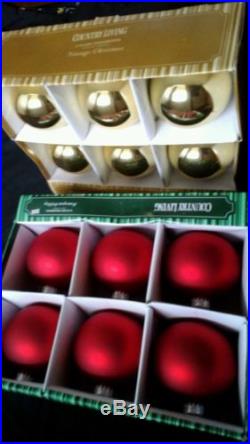 18 Glass Christmas Ornament Bulbs Gold & Red 2 shades 3.4 inches Metal Crown