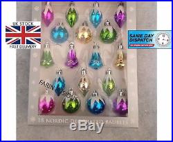 18 Nordic Vintage Style Traditional Christmas Tree Baubles Mixed Colours