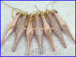 18 X Rose Gold Glitter Icicle Christmas Tree Baubles Xmas Decorations