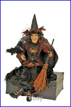 19.5 Karen Didion Medea Witch Cape Crow Broom Doll Figure Retro Halloween Decor