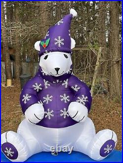 2003 Gemmy Christmas 8′ Teddy Bear Purple Sweater Lighted Inflatable Airblown
