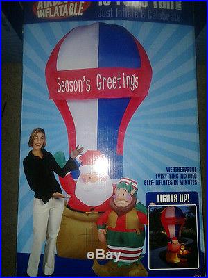 2004 Gemmy Airblown Inflatable Santa & Pixie Elf 10 Ft Hot Air Balloon Blow Up