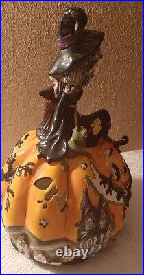 2010 Halloween Display Tall 19 Blue Sky Goldminc Ceramic Witch Pumpkin Light It