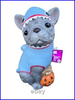 2026 Home Depot 2.5 Ft Gray Frenchie in Shark Costume Halloween Dog Blow Mold